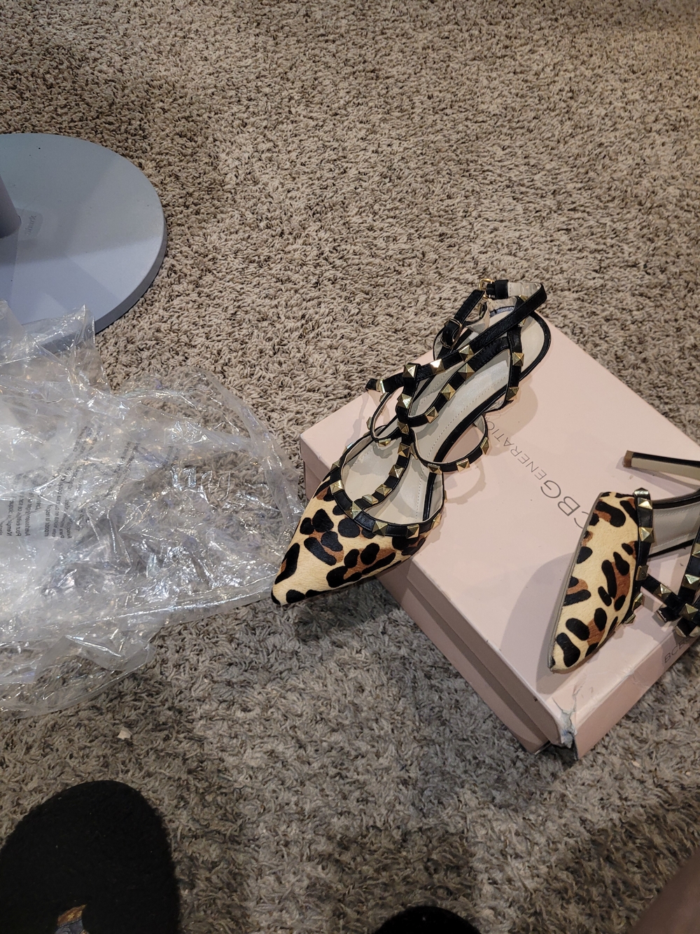 BCBGeneration Leopard Print Studded Strappy Pointed Heels. - Picture 5 of 10